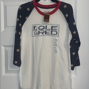 Blake Shelton Ole Red red white blue stars raglan 3/4 slv baseball knit sz L NWT